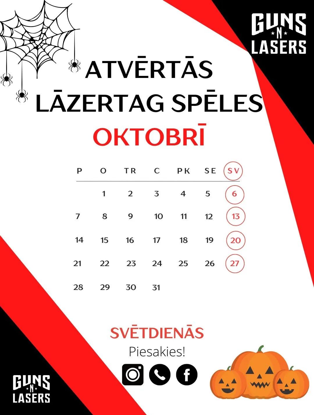 LĀZERTAGA SPĒLES OKTOBRĪ GRAFIKS