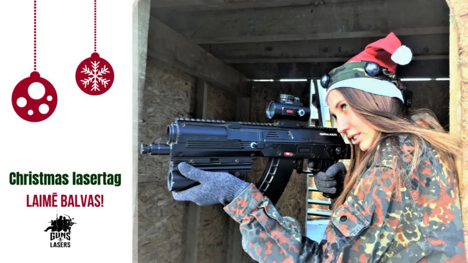 Atvērtā lāzertag spēle Ziemassvētku noskaņās