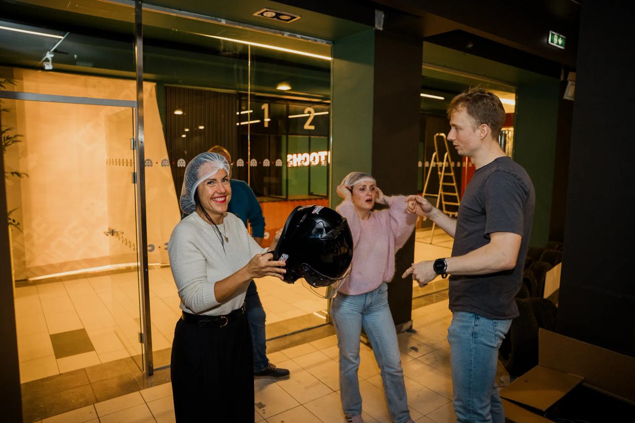 group of friends before a go-kart ride