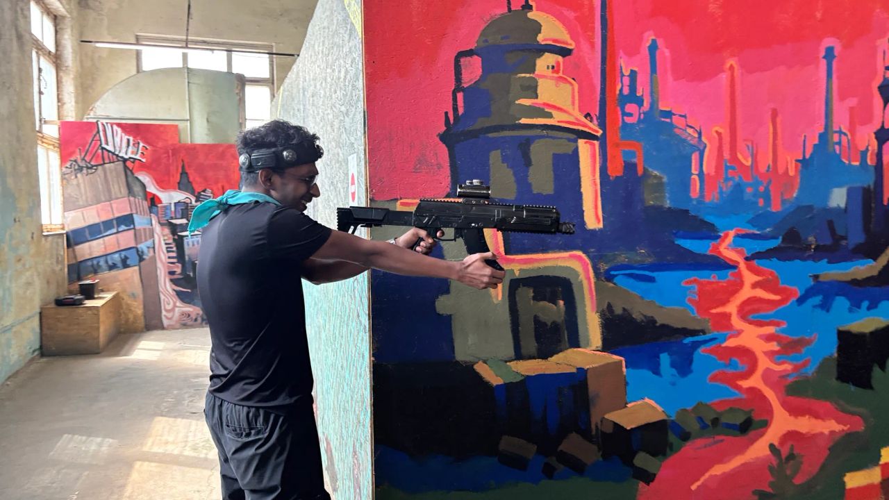friends playing laser tag