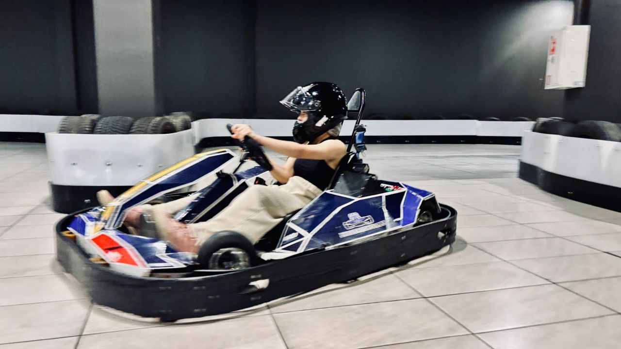 driver on the electric go-kart track in Jugla