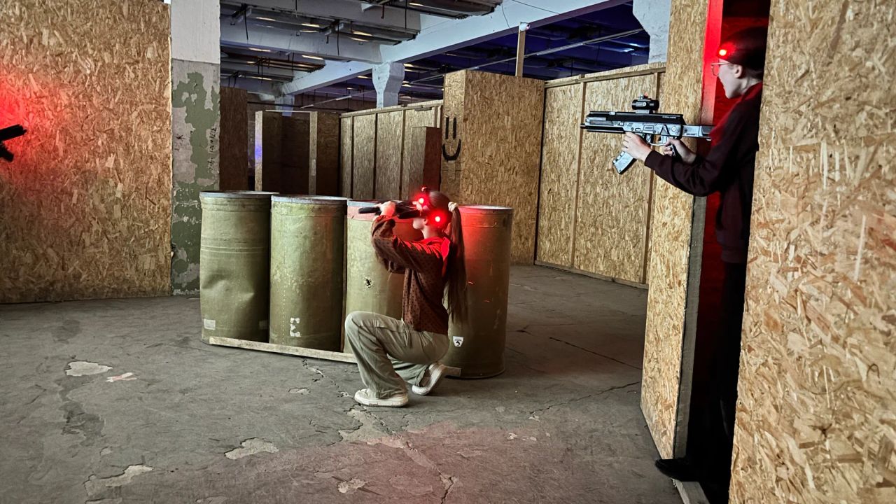 children celebrating a birthday on a laser tag field
