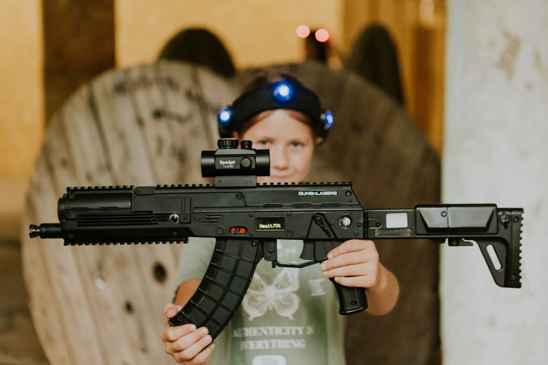 laser tag player on a GUNSnLASERS laser tag field
